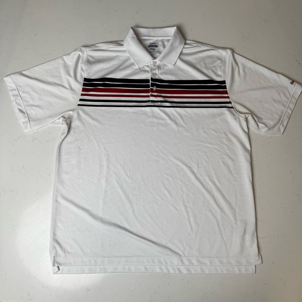 Reebok White Polo with Red and Black Stripes